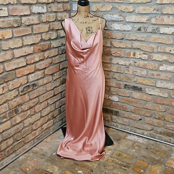 NWT Social Bridesmaids Desert Rose Charmeuse Cowl maxi gown sz XL - Picture 3 of 12